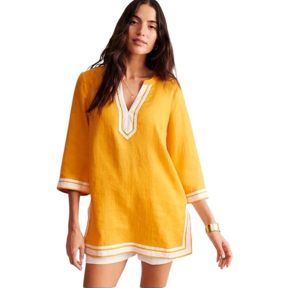 Boden Neck Detail Tunic Top Yellow Size 6 NWT - Picture 2 of 13